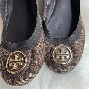 Tory Burch Caroline 2 leopard flat women's shoes bronze Size 8